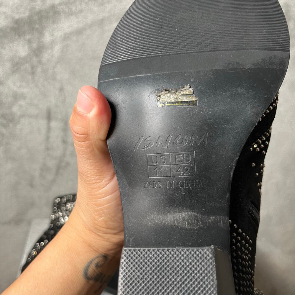 Isnom Rhinestone Boots Pointed Toe Block Heel Ank… - image 5